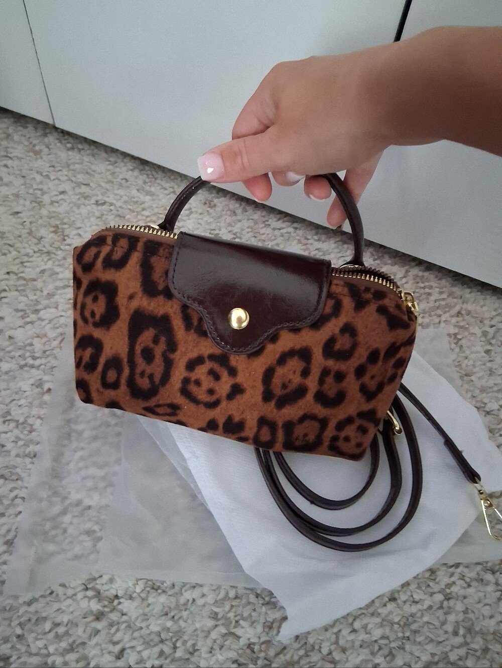 Brown Leopard Print Top-Handle Mini Crossbody Bag - Picture 12 of 16